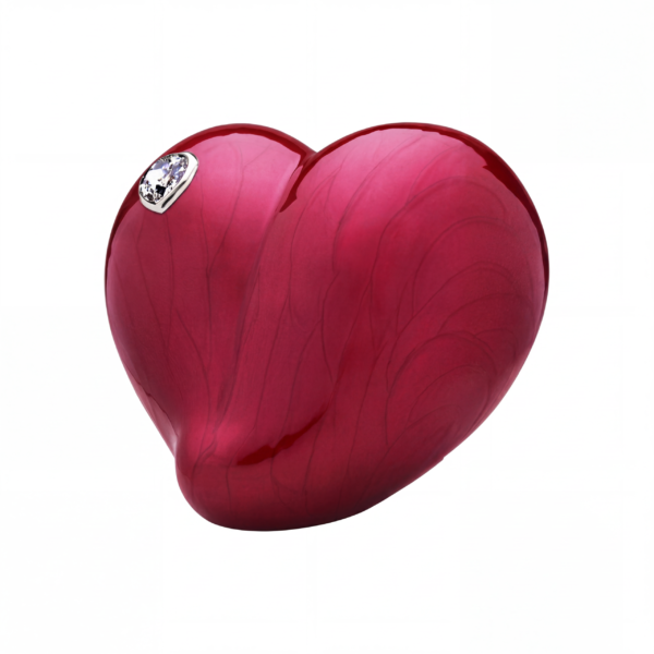 Urna Eterno Rubí con forma de corazón en rojo perlado, con cristal en forma de corazón al frente