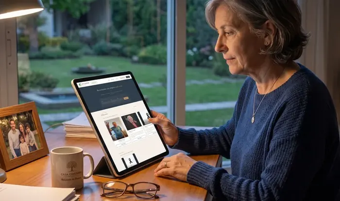 Obituario digital de Casa Córdoba en una tablet